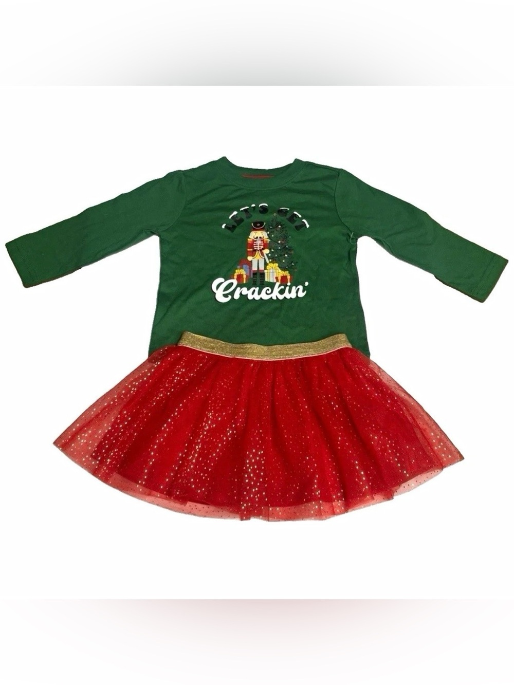 Holiday Time Girls Christmas 2pc Skirt Set Size 3T Tulle Glitter Long Sleeve